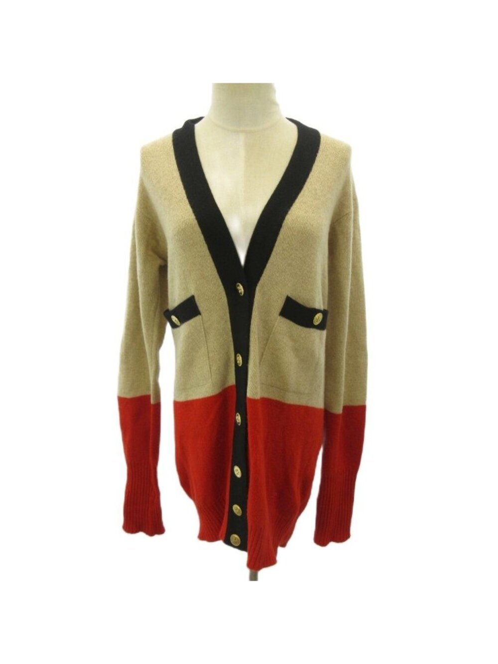Chanel Knit Cardigan Cashmere 100% Gold Button Long Sleeve 1 Beige Orange